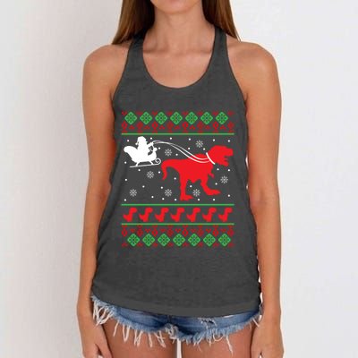 Ugly Christmas Sweater Dinosaur Women's Knotted Racerback Tank