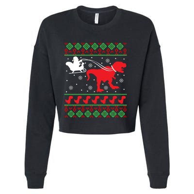 Ugly Christmas Sweater Dinosaur Cropped Pullover Crew