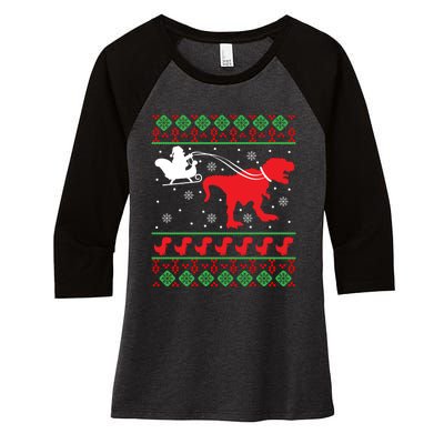 Ugly Christmas Sweater Dinosaur Women's Tri-Blend 3/4-Sleeve Raglan Shirt