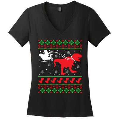 Ugly Christmas Sweater Dinosaur Women's V-Neck T-Shirt