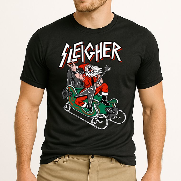 Ugly Christmas Sweater Sleigher Heavy Metal Santa Meaningful Gift Cooling Performance Crew T-Shirt
