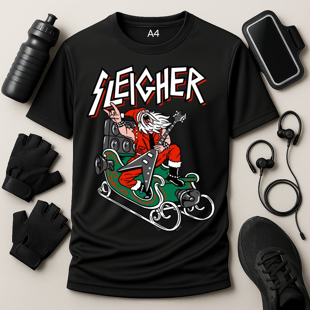 Ugly Christmas Sweater Sleigher Heavy Metal Santa Meaningful Gift Cooling Performance Crew T-Shirt