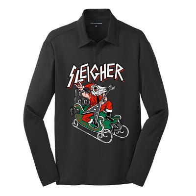 Ugly Christmas Sweater Sleigher Heavy Metal Santa Meaningful Gift Silk Touch Performance Long Sleeve Polo