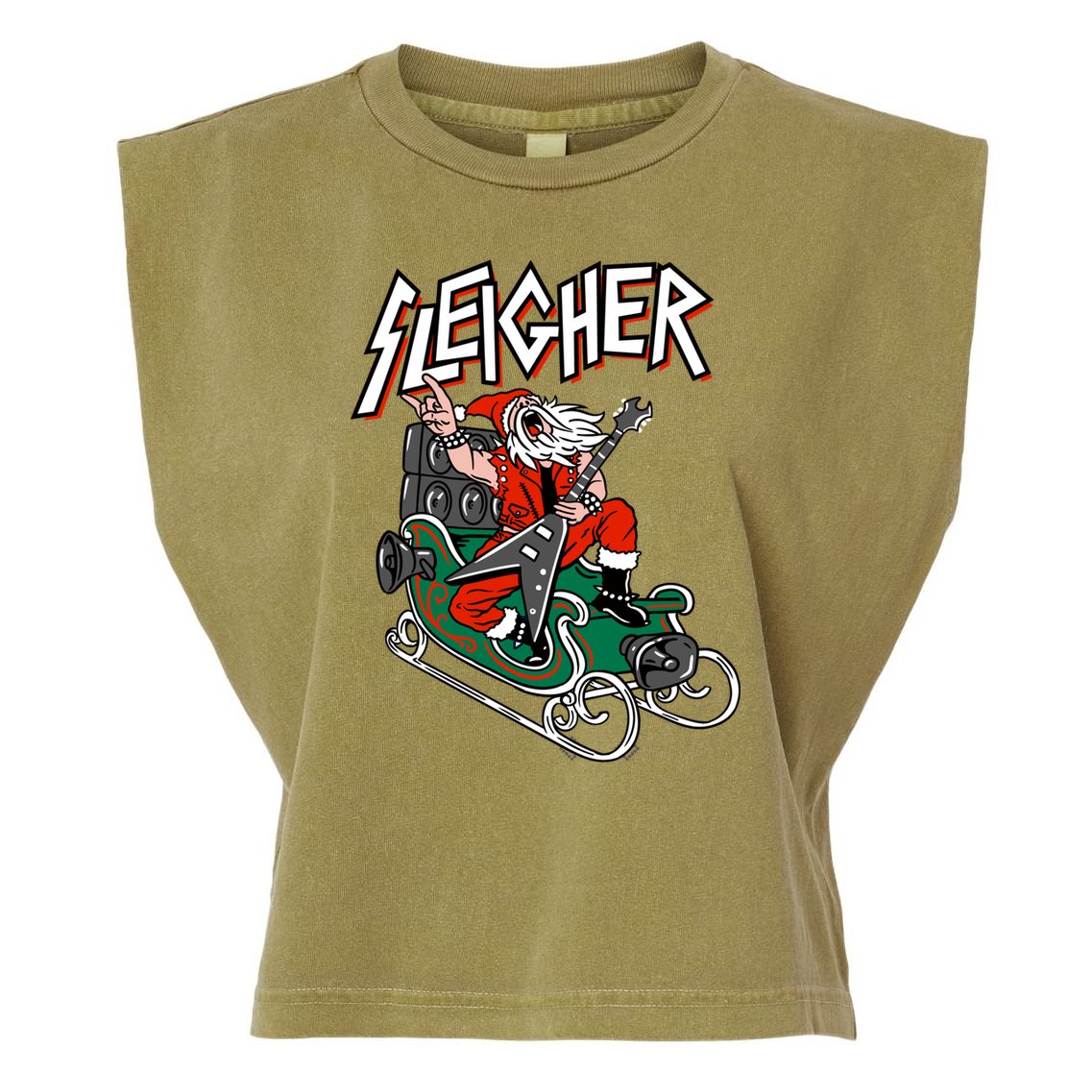 Ugly Christmas Sweater Sleigher Heavy Metal Santa Meaningful Gift Garment-Dyed Women's Muscle Tee