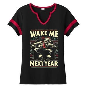 Ugly Christmas Sweater Santa Wake Me Next Year Ladies Halftime Notch Neck Tee