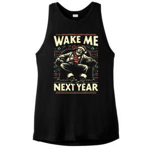 Ugly Christmas Sweater Santa Wake Me Next Year Ladies PosiCharge Tri-Blend Wicking Tank