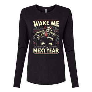 Ugly Christmas Sweater Santa Wake Me Next Year Womens Cotton Relaxed Long Sleeve T-Shirt