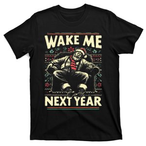 Ugly Christmas Sweater Santa Wake Me Next Year T-Shirt