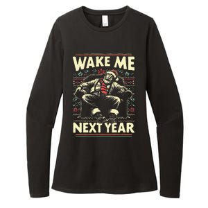 Ugly Christmas Sweater Santa Wake Me Next Year Womens CVC Long Sleeve Shirt