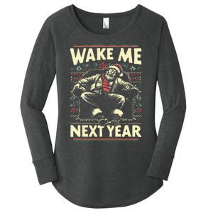 Ugly Christmas Sweater Santa Wake Me Next Year Women's Perfect Tri Tunic Long Sleeve Shirt