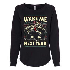 Ugly Christmas Sweater Santa Wake Me Next Year Womens California Wash Sweatshirt