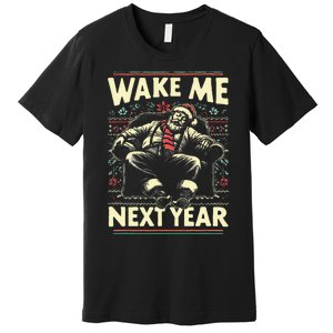 Ugly Christmas Sweater Santa Wake Me Next Year Premium T-Shirt