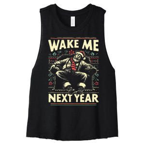 Ugly Christmas Sweater Santa Wake Me Next Year Women's Racerback Cropped Tank