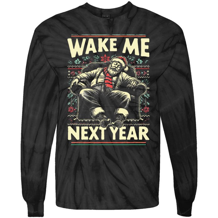 Ugly Christmas Sweater Santa Wake Me Next Year Tie-Dye Long Sleeve Shirt