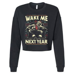 Ugly Christmas Sweater Santa Wake Me Next Year Cropped Pullover Crew