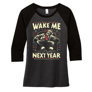 Ugly Christmas Sweater Santa Wake Me Next Year Women's Tri-Blend 3/4-Sleeve Raglan Shirt