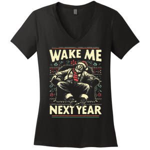 Ugly Christmas Sweater Santa Wake Me Next Year Women's V-Neck T-Shirt