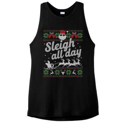 Ugly Christmas Sweater Santa Sleigh All Day Cool Gift Ladies PosiCharge Tri-Blend Wicking Tank