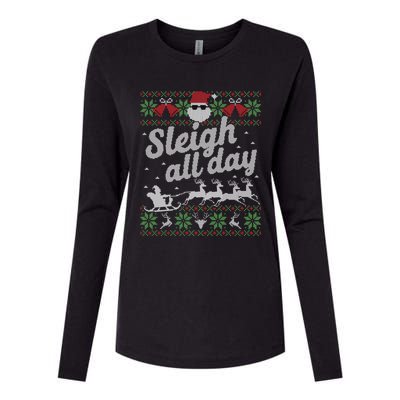 Ugly Christmas Sweater Santa Sleigh All Day Cool Gift Womens Cotton Relaxed Long Sleeve T-Shirt