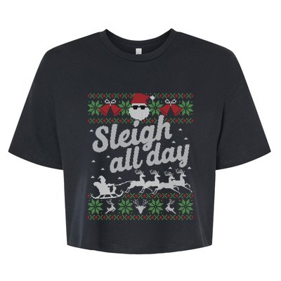 Ugly Christmas Sweater Santa Sleigh All Day Cool Gift Bella+Canvas Jersey Crop Tee