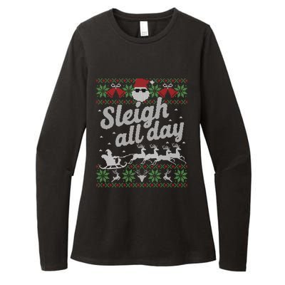 Ugly Christmas Sweater Santa Sleigh All Day Cool Gift Womens CVC Long Sleeve Shirt