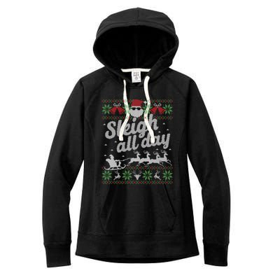 Ugly Christmas Sweater Santa Sleigh All Day Cool Gift Women's Fleece Hoodie