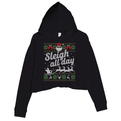 Ugly Christmas Sweater Santa Sleigh All Day Cool Gift Crop Fleece Hoodie