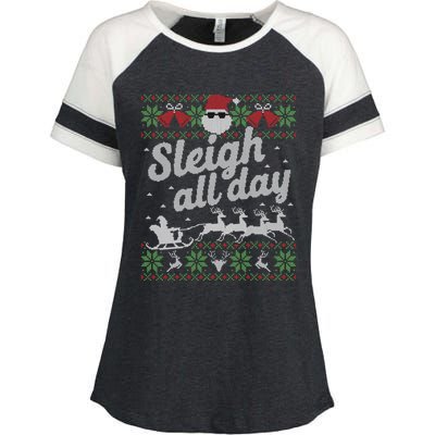 Ugly Christmas Sweater Santa Sleigh All Day Cool Gift Enza Ladies Jersey Colorblock Tee