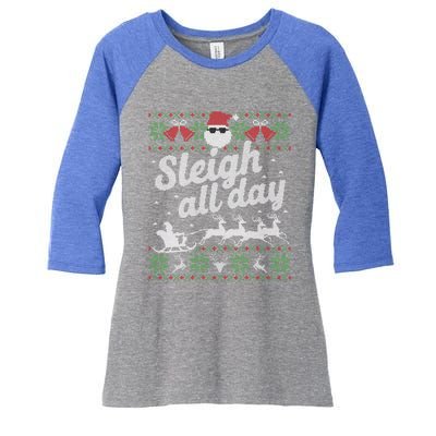 Ugly Christmas Sweater Santa Sleigh All Day Cool Gift Women's Tri-Blend 3/4-Sleeve Raglan Shirt