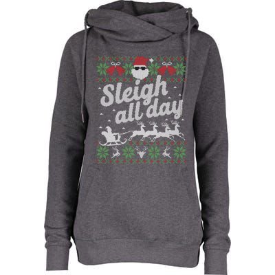 Ugly Christmas Sweater Santa Sleigh All Day Cool Gift Womens Funnel Neck Pullover Hood