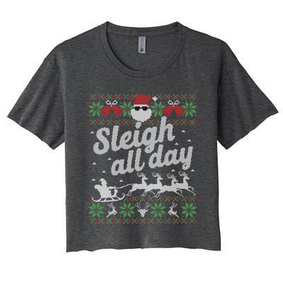 Ugly Christmas Sweater Santa Sleigh All Day Cool Gift Women's Crop Top Tee