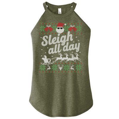 Ugly Christmas Sweater Santa Sleigh All Day Cool Gift Women's Perfect Tri Rocker Tank