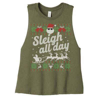 Ugly Christmas Sweater Santa Sleigh All Day Cool Gift Women's Racerback Cropped Tank