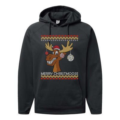 Ugly Christmas Sweater I Merry Christmoose Funny Moose Xmas Performance Fleece Hoodie