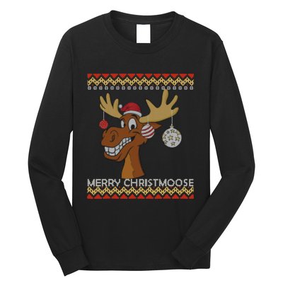 Ugly Christmas Sweater I Merry Christmoose Funny Moose Xmas Long Sleeve Shirt