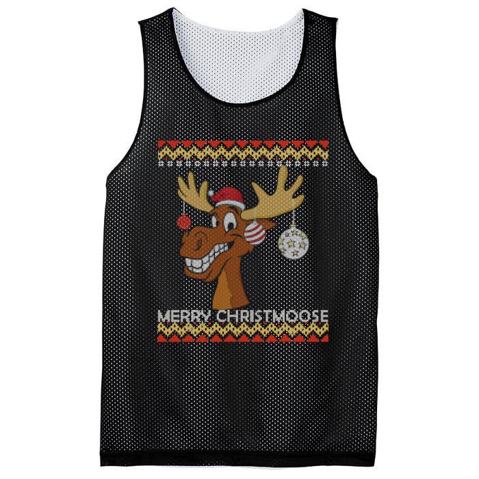 Ugly Christmas Sweater I Merry Christmoose Funny Moose Xmas Mesh Reversible Basketball Jersey Tank