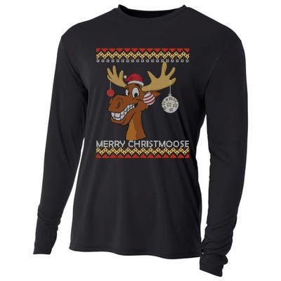 Ugly Christmas Sweater I Merry Christmoose Funny Moose Xmas Cooling Performance Long Sleeve Crew