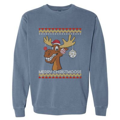 Ugly Christmas Sweater I Merry Christmoose Funny Moose Xmas Garment-Dyed Sweatshirt