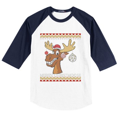 Ugly Christmas Sweater I Merry Christmoose Funny Moose Xmas Baseball Sleeve Shirt