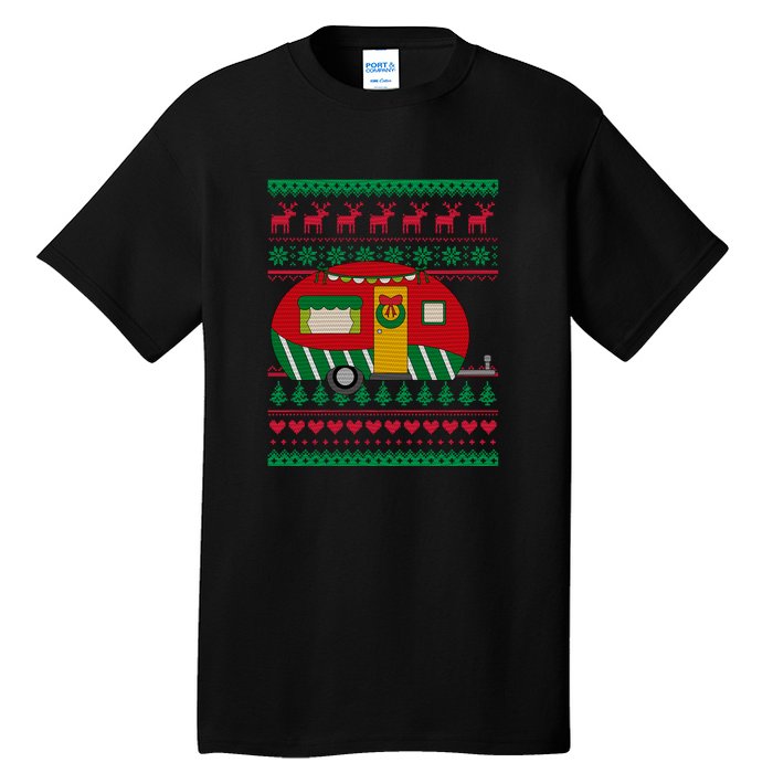 Ugly Christmas Sweater Camping Gift Funny Xmas Tall T-Shirt