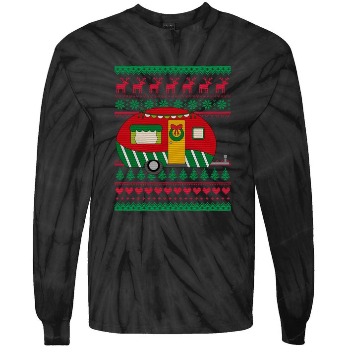 Ugly Christmas Sweater Camping Gift Funny Xmas Tie-Dye Long Sleeve Shirt