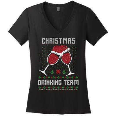 Ugly Christmas Sweater Alcohol Drink Beer Drinking Team Wine Women's V-Neck T-Shirt