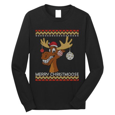 Ugly Christmas Sweater I Merry Christmoose Funny Moose Xmas Long Sleeve Shirt