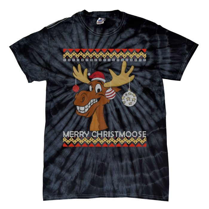 Ugly Christmas Sweater I Merry Christmoose Funny Moose Xmas Tie-Dye T-Shirt