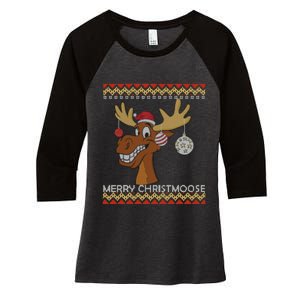 Ugly Christmas Sweater I Merry Christmoose Funny Moose Xmas Women's Tri-Blend 3/4-Sleeve Raglan Shirt