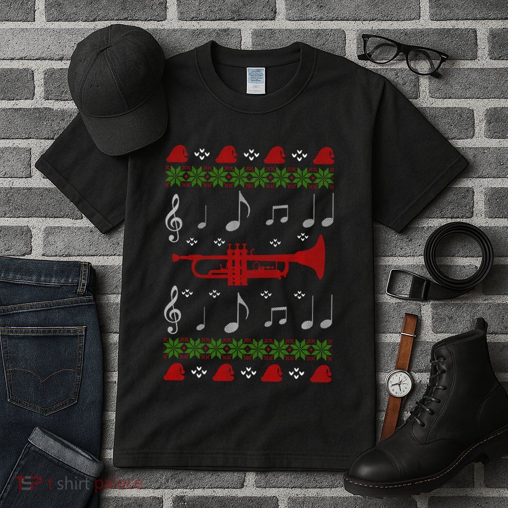 Ugly Christmas Sweater Style Gift Trumpet Player Tall T-Shirt