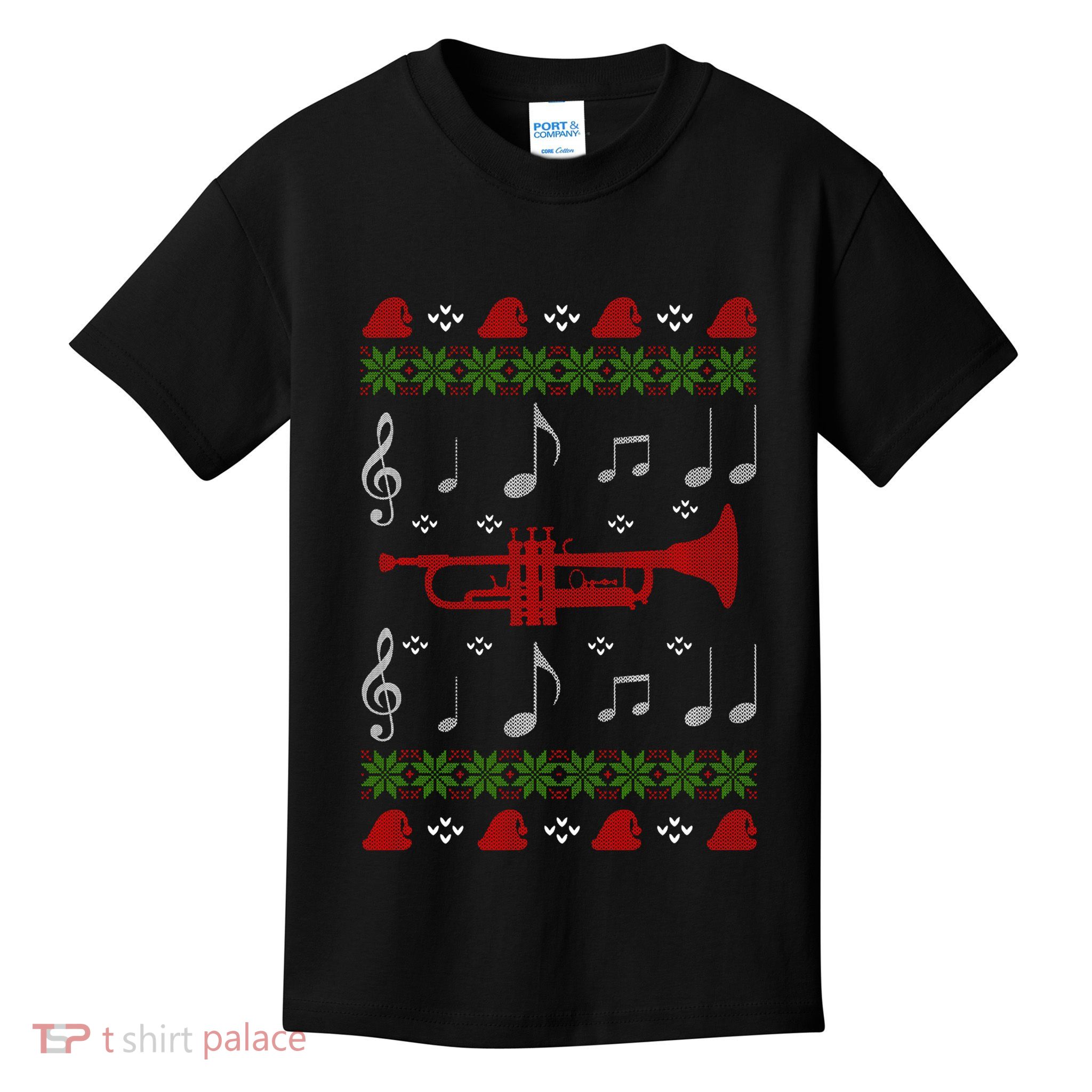 Ugly Christmas Sweater Style Gift Trumpet Player Kids T-Shirt
