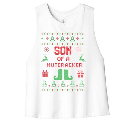 Ugly Christmas Sweater Son Of A Nutcracker Funny Meaningful Gift Women's Racerback Cropped Tank