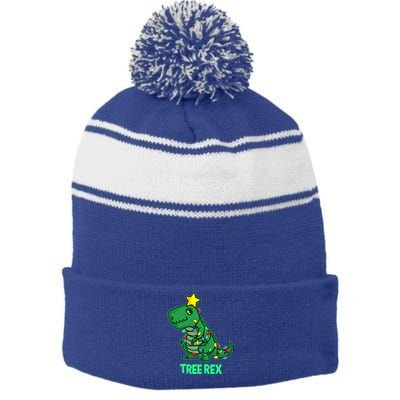 Ugly Christmas T Rex Christmas Tree Rex Gift Stripe Pom Pom Beanie