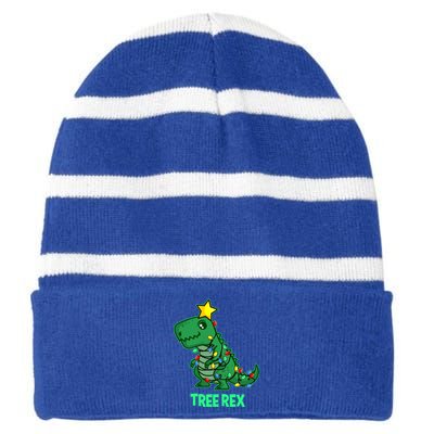 Ugly Christmas T Rex Christmas Tree Rex Gift Striped Beanie with Solid Band